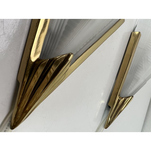 1980s Art Deco Style Triangle Glass Brass Wall Lights Sconces, Sweden, 1980s, Set of 2 For Sale - Image 5 of 14