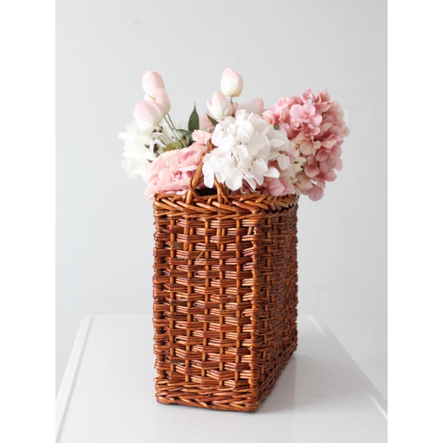 Wood Vintage Wicker Market Basket For Sale - Image 7 of 15