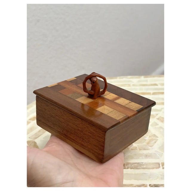 Mid-Century Modern Ooak/ Small, Monkey/ Parquet Trinket Box For Sale - Image 3 of 8