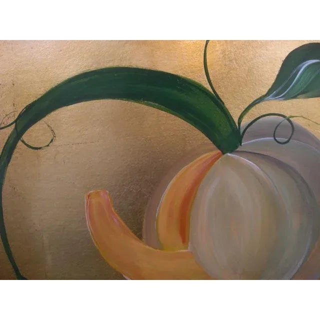 2000s Handprinted Gold-Leafed Tray With Cantaloupe Design & Crackled Finish For Sale - Image 4 of 8