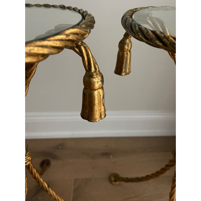 Pair of Mid Century Italian Rope Twist and Tassel Aluminum Tables For Sale In Philadelphia - Image 6 of 7
