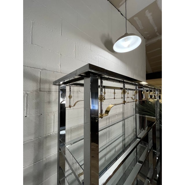 Metal Vintage 1980s Mastercraft-Style Chrome, Brass & Glass Étagère For Sale - Image 7 of 10