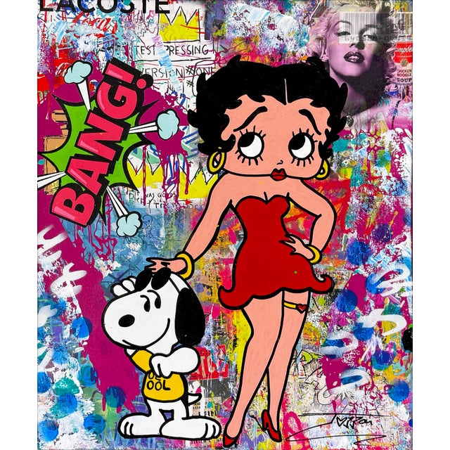 Unique, one of a kind mixed media embellishments on silkscreened canvas with custom artist painted frame. Hand signed on...