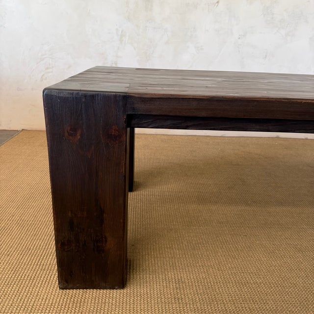 Beam Style Reclaimed 96” Pine Dining Table in Dark Walnut Finish For Sale - Image 9 of 11
