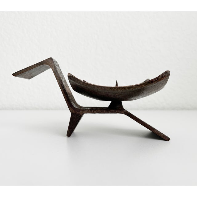 Japanese Mid-Century Japanese Cast Iron Candle Holder For Sale - Image 3 of 9