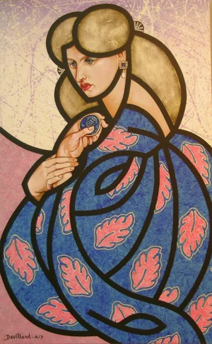 Contemporary Archival Portrait Print of a Courtisan on Canvas