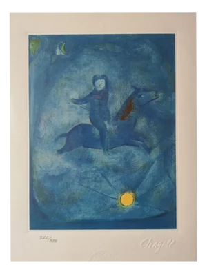 Marc Chagall, Arabian Nights: Both of Them Hovering on a Horse Into the Air, 1985, Lithograph