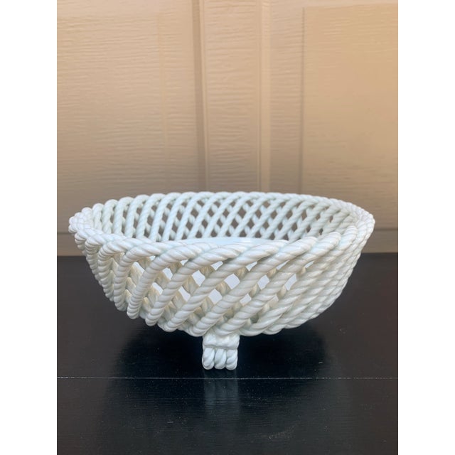 French Country Trompe l'Oeil Porcelain Rope Basket Cachepot For Sale - Image 9 of 13
