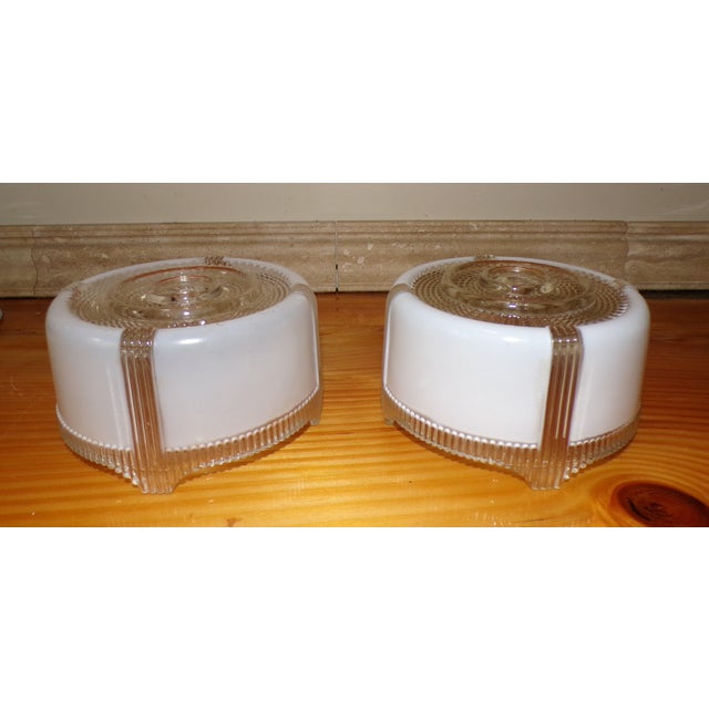 Vintage Art Deco Round Ceiling Light Fixture Milk & Clear Glass Shade For Sale - Image 11 of 18