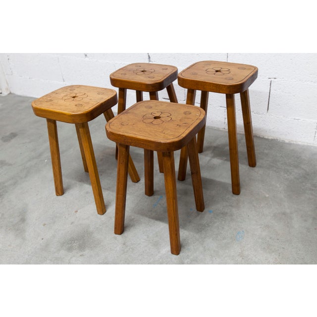 Brutalist Handcrafted Floral Stools, 1960s, Set of 4 For Sale - Image 3 of 18
