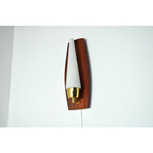 Scandinavian Modern Wall Light in Teak Brass and Opaline Glass, 1960s For Sale - Image 6 of 11