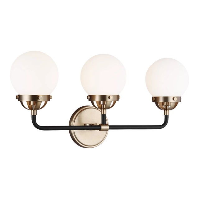 Ian Fowler By Visual Comfort Studio Cafe 3-Light Bath Vanity Sconce in Satin Brass For Sale