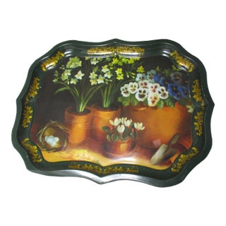 Vintage 1993 Iam Logan Toleware Serving Tray Painting by Lucy Neil Holiday Tray For Sale