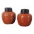 19th Century Chinese Porcelain Vase Jars in Coral Red / Orange Glaze with Carved Wood Lids - A Pair For Sale