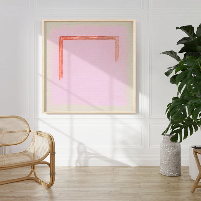 Minimalist Bright Pink & Orange Art Print, 'Magenta/Traffic Cone' by Emily Keating Snyder, 36 X 36 Print in Wood Frame For Sale - Image 4 of 4