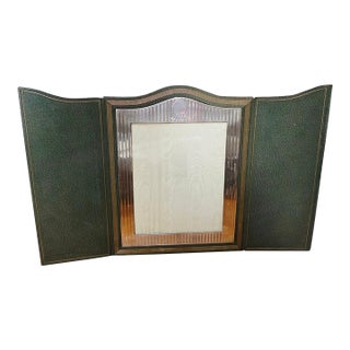 1900 - 1909 Edwardian Sterling and Leather 7x 9 Picture Frame Black Star&Frost For Sale