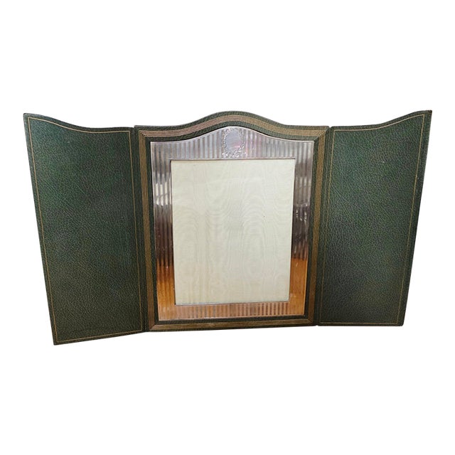 1900 - 1909 Edwardian Sterling and Leather 7x 9 Picture Frame Black Star&Frost For Sale