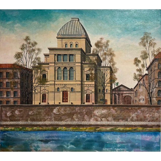 Tonino Caputo, Large Oil Painting Italian Synagogue Rome Antonio Caputo Architecture Judaica For Sale In Miami - Image 6 of 13