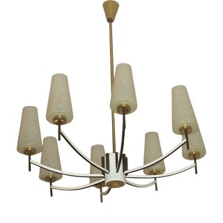 Italian Brass and Art Glass Chandelier, 1970s For Sale