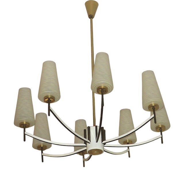 Italian Brass and Art Glass Chandelier, 1970s For Sale