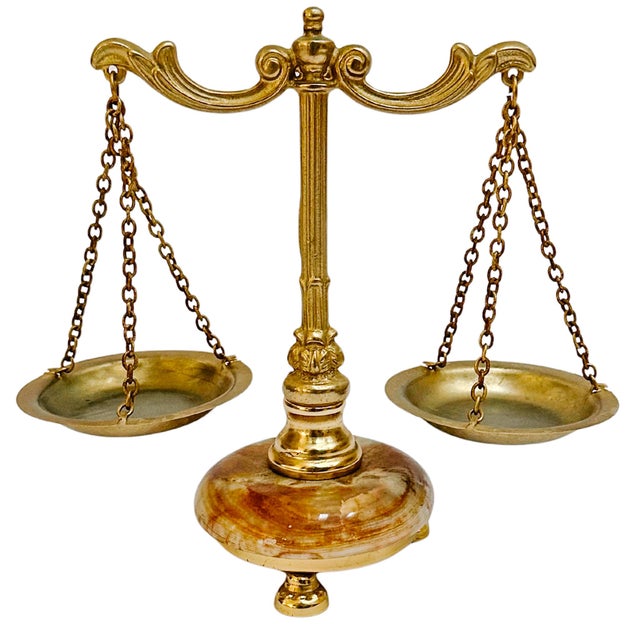 Early 20th Century Miniature French Decorative Scale With Polished Brass Frame & Tiger-Eye Onyx Base For Sale - Image 10 of 12