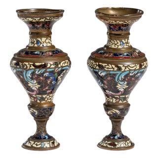 Pair of 20th Century Blue Chinese Cloisonné Vases For Sale