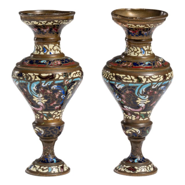 Pair of 20th Century Blue Chinese Cloisonné Vases For Sale