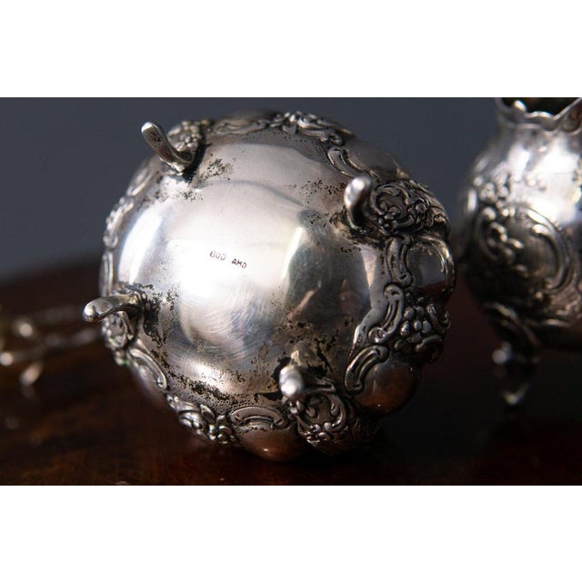 Milk Jug, Sugar Bowl and Tongs in Silver, Set of 3 For Sale - Image 11 of 12