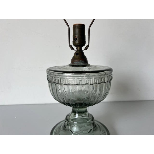 Vintage Greek Key Pattern Glass Table Lamp For Sale - Image 9 of 12