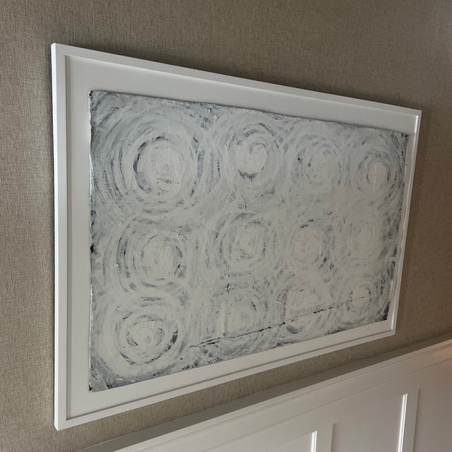 1980s Large Framed Tonal Abstract Painting Acrylic on Canvas For Sale - Image 5 of 5