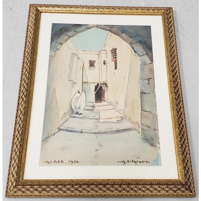 Vintage Watercolor "Algiers" by A. Filatoff C.1930 For Sale - Image 9 of 9