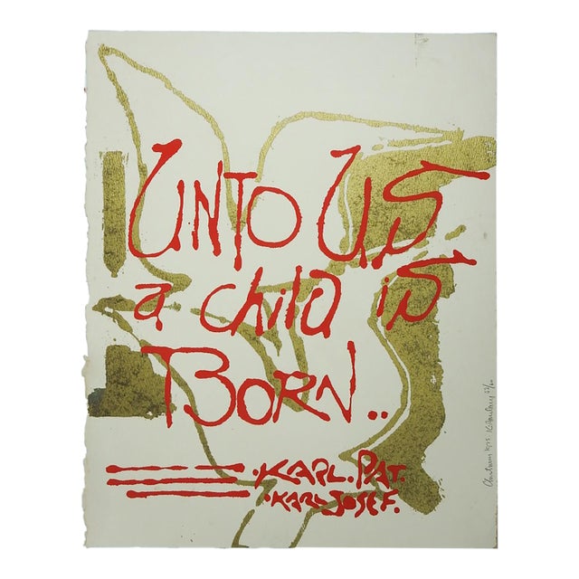 1975 Christmas Serigraph Unto Us a Child Is Born For Sale