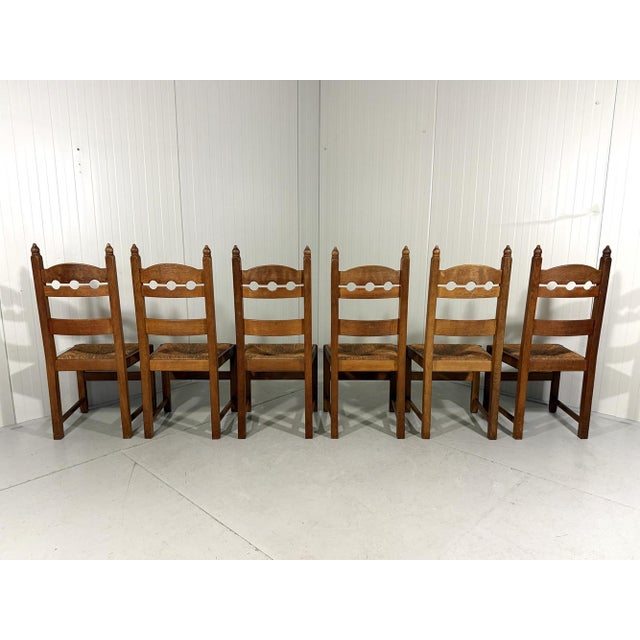 Rustic Oak Razor High Back Dining Chairs, 1960s, Set of 6 For Sale - Image 18 of 18