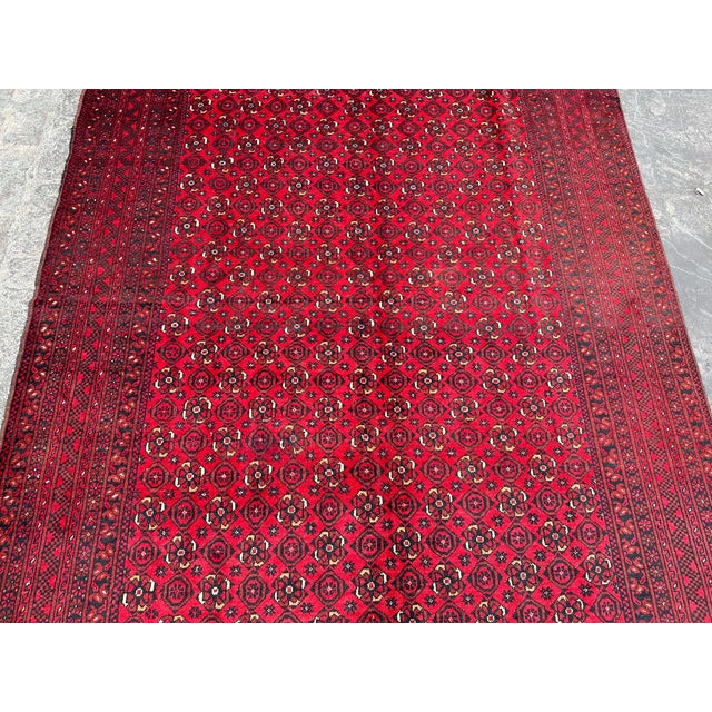 Islamic Vintage Afghan Hand Knotted Turkoman Tribal Rug For Sale - Image 3 of 9