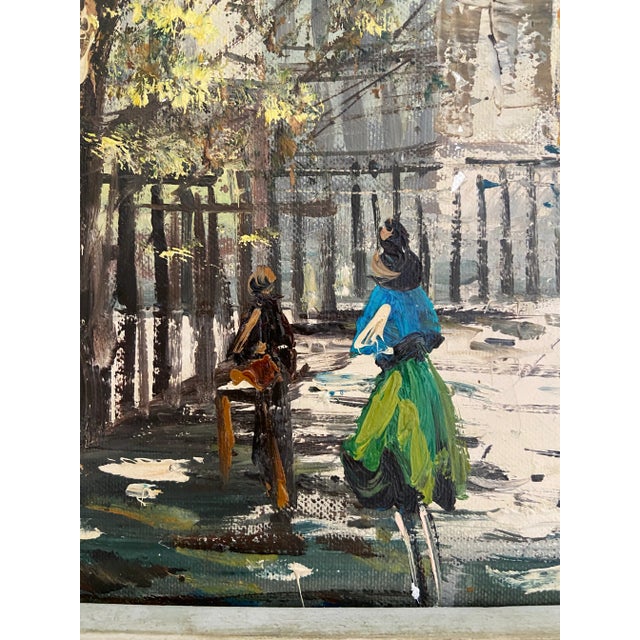 Textile Vintage Parisian Street Scene Oil on Canvas For Sale - Image 7 of 14
