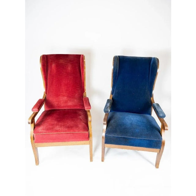 Red Velvet and Mahogany Armchair by Frits Henningsen For Sale - Image 9 of 10