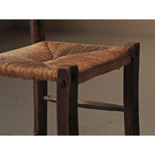 Rustic French Folk Art Wood and Rush Chair, 1900s For Sale - Image 3 of 14