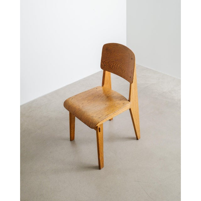 1940s Early Mid-Century Modern French Wooden Tout Bois Wooden Dining Chair from Jean Prouvé, 1941 For Sale - Image 5 of 8