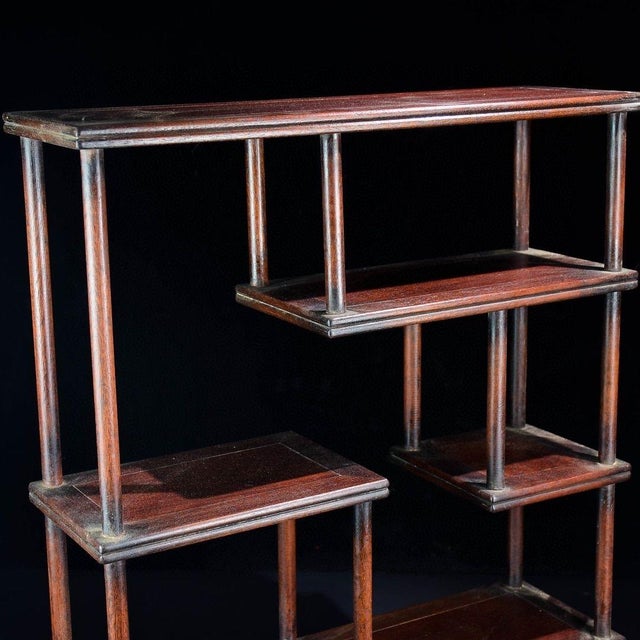 1970s Hardwood Bogu Display Stand, Chinoiserie Mini Curio Shelf With Drawer For Sale In Los Angeles - Image 6 of 9