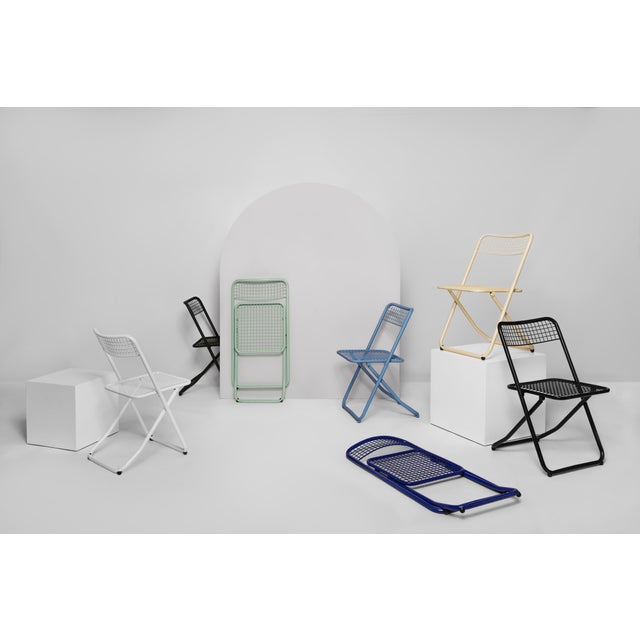 New Cream White Metal Folding Chair by Federico GIner for Houtique Steel tube profile ergonomic curvature Backrest Non-...