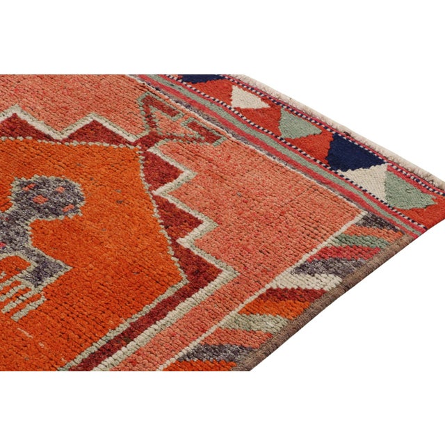 1950s 1950s Vintage Tribal Rug in Red, Orange, Medallions and Geometric Patterns For Sale - Image 5 of 7