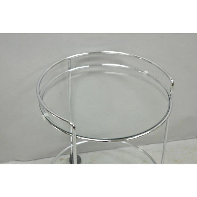 Metal Vintage Mid Century Modern Chrome Round Glass 2 Tier Rolling Bar Cart Side Table For Sale - Image 7 of 11