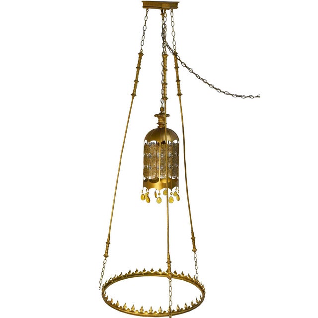 Mid Century Gothic Revival Gold Halo Ring & Crystal Chandelier For Sale - Image 16 of 16