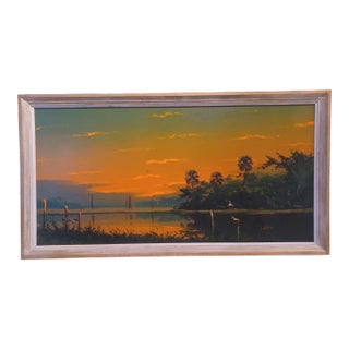 Vintage Florida Highwayman Firesky Scene Oil Painting by Sam Newton For Sale