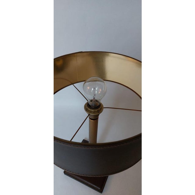 Square Base Table Lamp in Brown Leather attributed to Jacques Adnet for ILG For Sale - Image 4 of 18