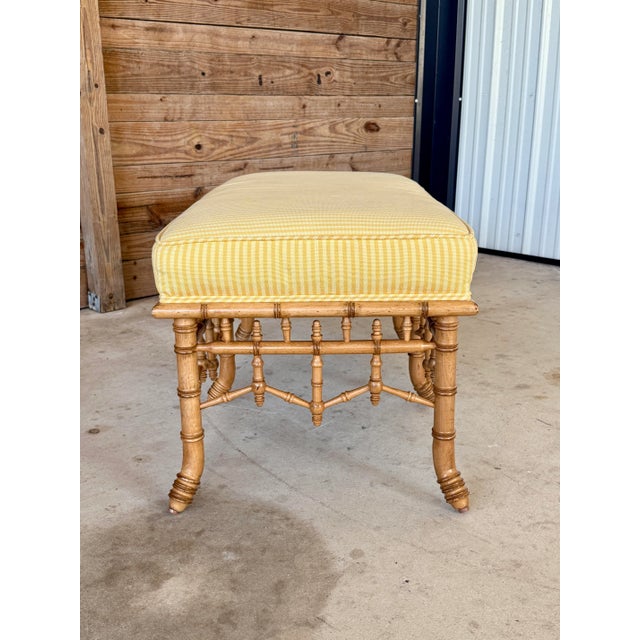 Schumacher Early 21st Century Schumacher Faux Bamboo Upholstered Bench For Sale - Image 4 of 12