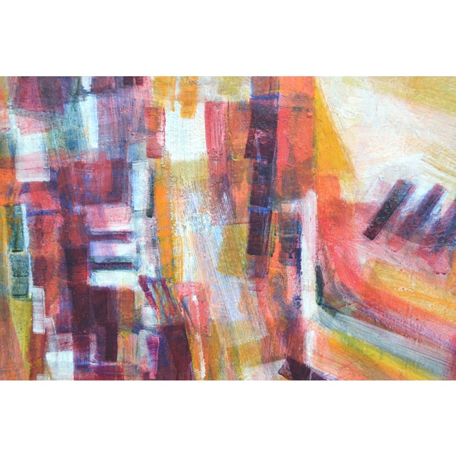 1960s Mid 20th Century "Aerial Composition" Magenta and Red Abstract Painting by Anna Ballarian, Framed For Sale - Image 5 of 5