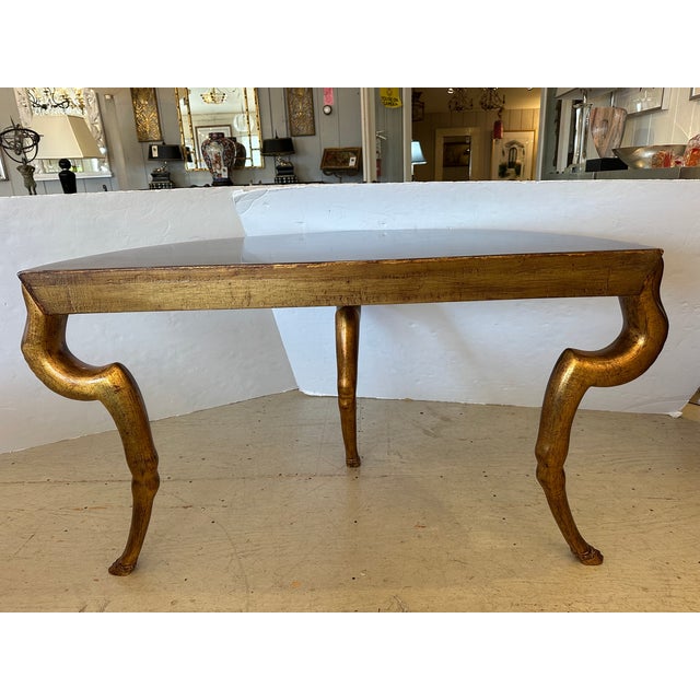 Faux Gold Leaf & French Polished Demilune Console For Sale In Philadelphia - Image 6 of 11