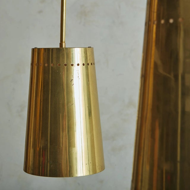 Vintage Brass Pendant Light with Perforated Trim For Sale - Image 9 of 11