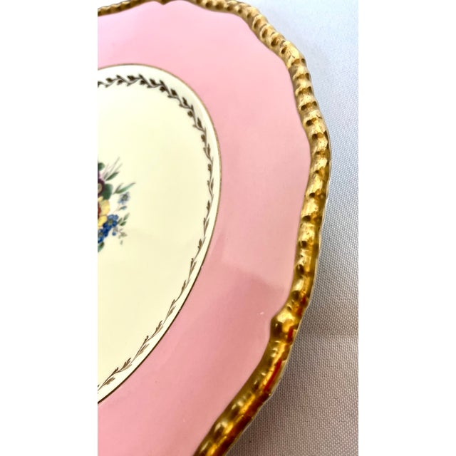 English Mid-20th Century Royal Doulton Pink & Gold Scalloped Dinner Plates - Set of 12 For Sale - Image 3 of 12